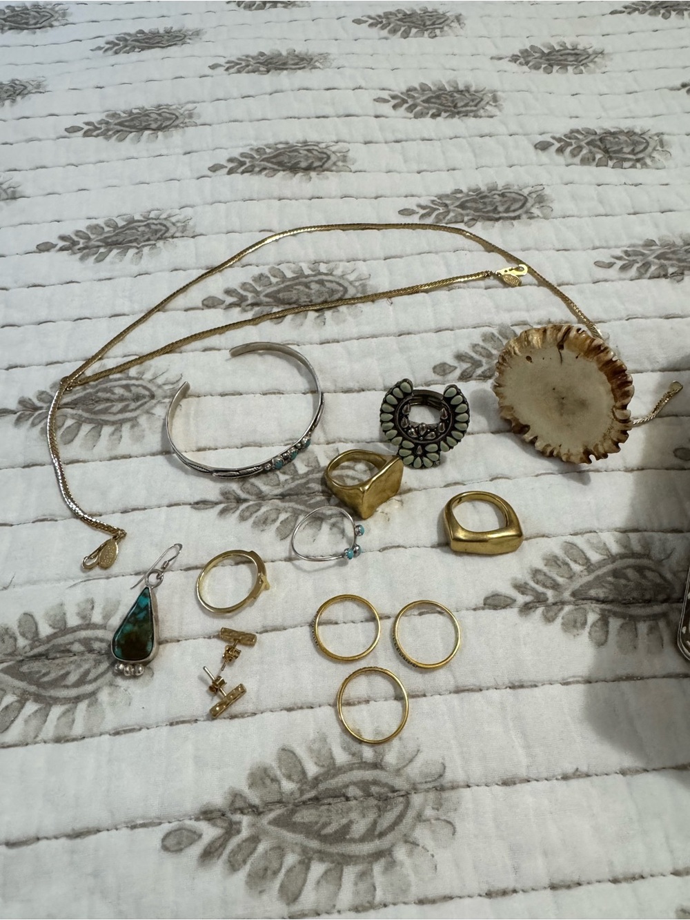 Mixed Gold & Silver Women’s Jewelry Set - Turquoise Accent